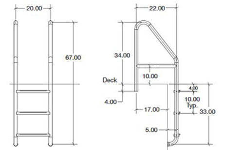 SR Smith Dade Conty Rollout 3 Step Ladder with Crossbrace | 316 Grade Stainless Steel | 1.90 OD .049 Wall Thickness | Marine Grade | 50-792E-32-MG