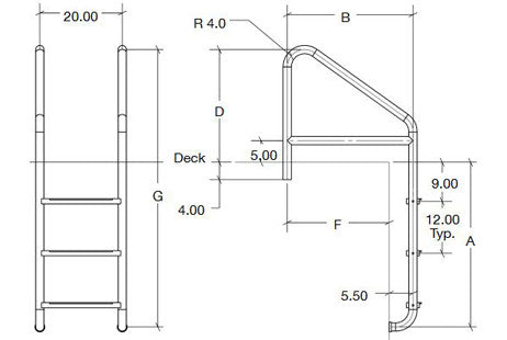 SR Smith Commercial 23" Standard Plus 4 Step Ladder with Crossbrace | 304 Grade Stainless Steel | Plastic Tread | 1.90" OD .065 Wall Thickness | 10079