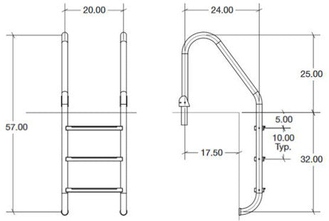 SR Smith 24" Snap-lok 3 Step Ladder | 304 Grade Stainless Steel | 1.90 OD .049 Wall Thickness | SLF-24S-3B