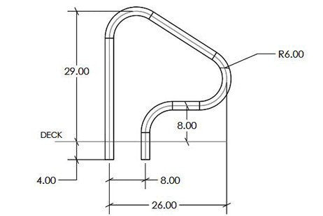 SR Smith 26" Figure 4 Handrail Single | 316L Marine Grade Stainless Steel | 1.90" OD .049" Wall Thickness | F4H-102S-MG