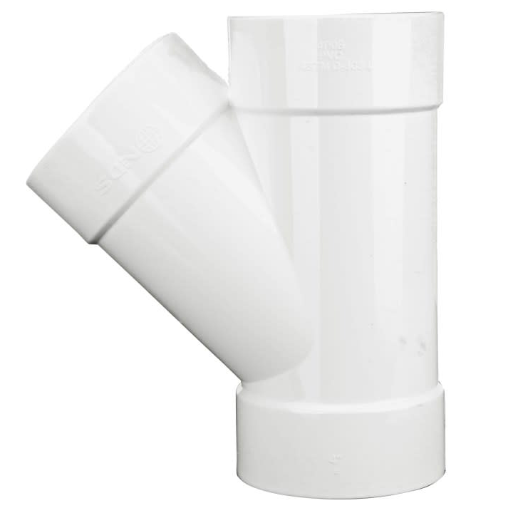 NDS 4P08, 4" White Hub x Hub x Hub PVC S&D 45 Degree Street Wye