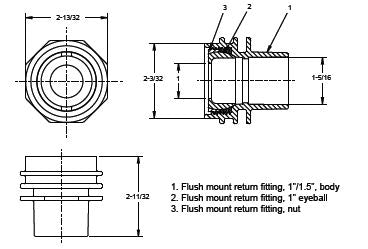 AquaStar 1" Flush Mount Return Fitting with Water Stop | Dark Gray | 305