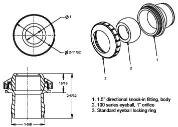 AquaStar Three-Piece Directional Eyeball Fittings 1-1/2" Knock-In Black | 4102