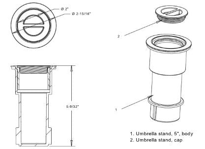 AquaStar 5" Umbrealla Stands with Sleeve and Center Cap Black | SMUS102