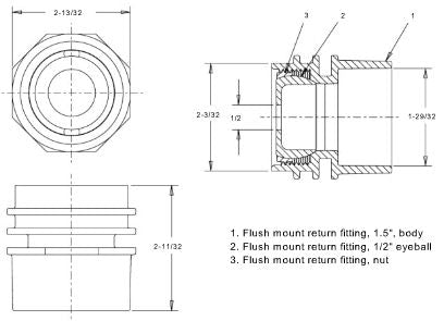 AquaStar Flush Mount retrun Fitting with Water Stop Fits Outside 1-12€? Pipe Light Gray  JE3103B