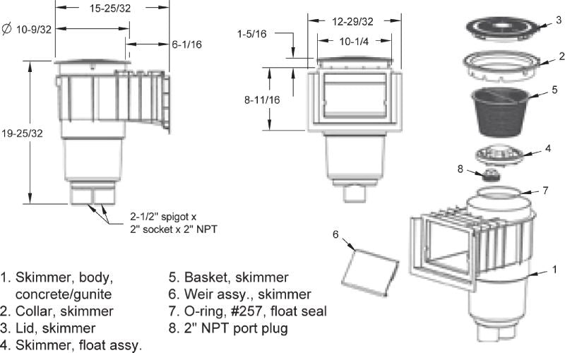 AquaStar Skimmer with Float Assembly, Basket, Lid and Collar White | SKR101