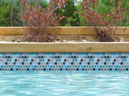 National Pool Tile Jules 1x1 Glass Series Pool Tile | Rustic Blue Blend |