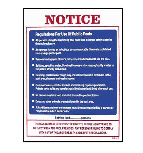 Public Pool Rules Sign 18inches x 24inches | SW-27