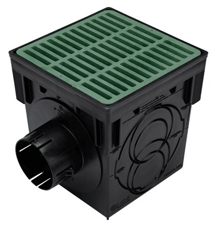 NDS 900GRKIT, 9" Black Square Catch Basin Drain Kit with Green Plastic Grate