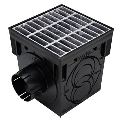 NDS 900MTLKIT, 9" Black Square Catch Basin Drain Kit with Galvanized Steel Grate