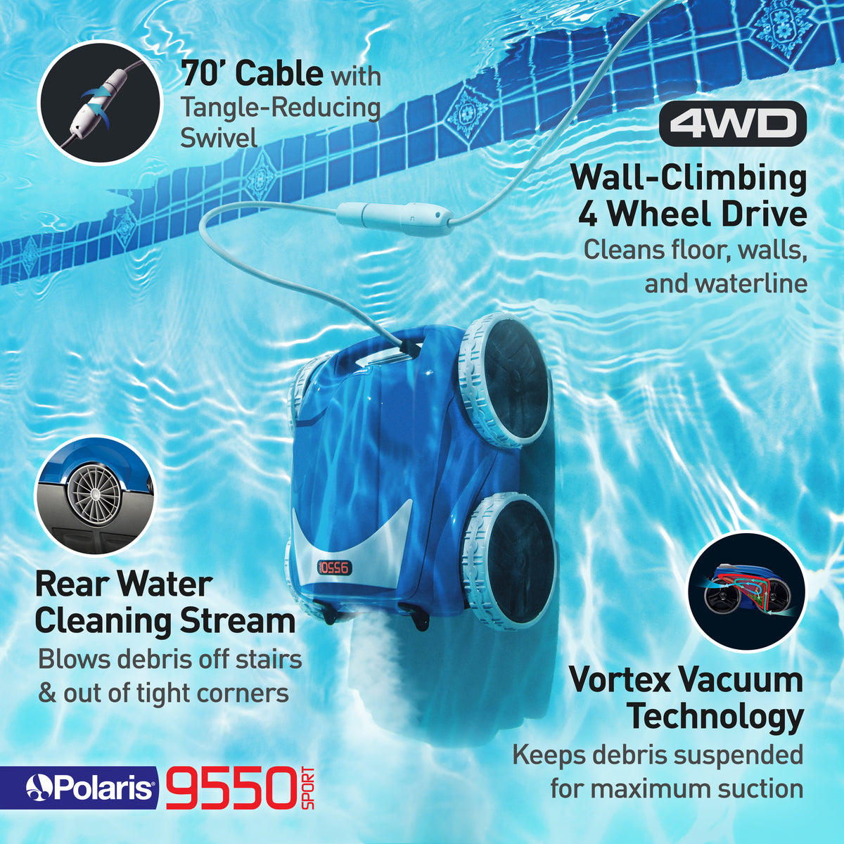 Polaris 9550 Sport F9550 robotic pool cleaner feature overview
