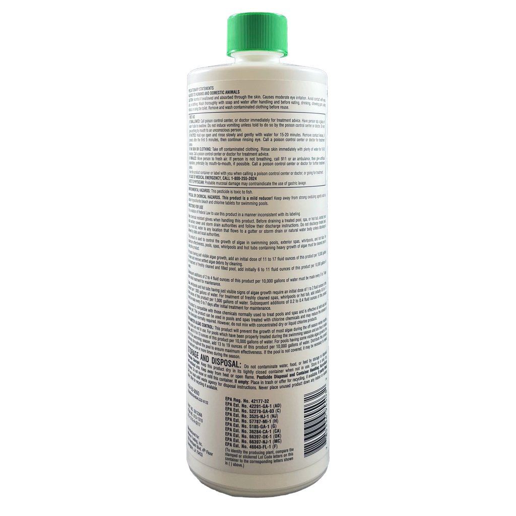 Pool Season Algae Control 60 back label with directions