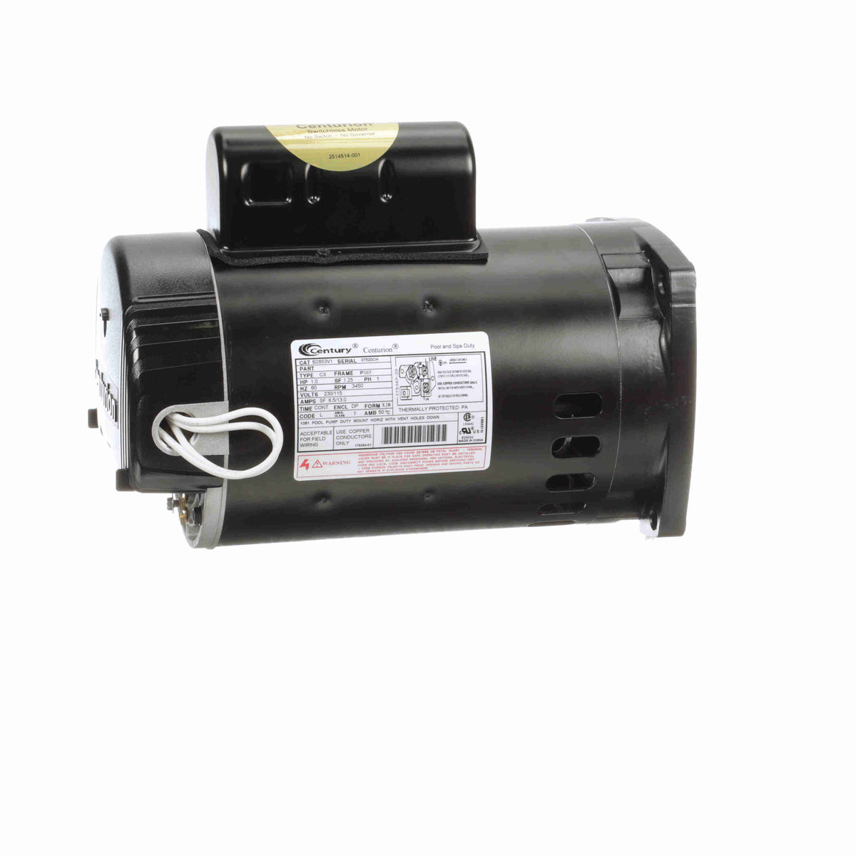 Century B2853V1 motor, label side view