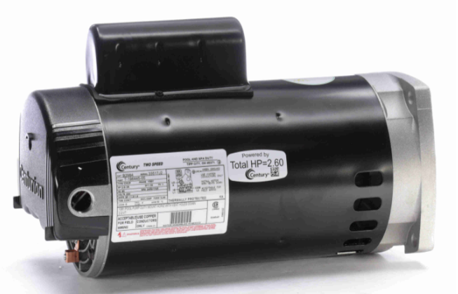 Century B2984 two speed pool pump motor, side view