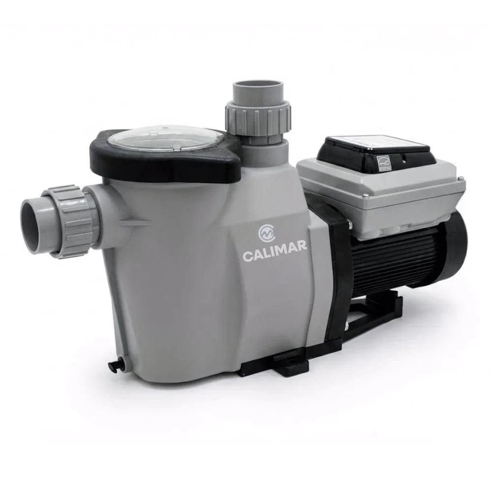 CaliMar CMARVSP1.0 variable speed pool pump with clear strainer lid, 2 in. union connections and top mounted drive housing