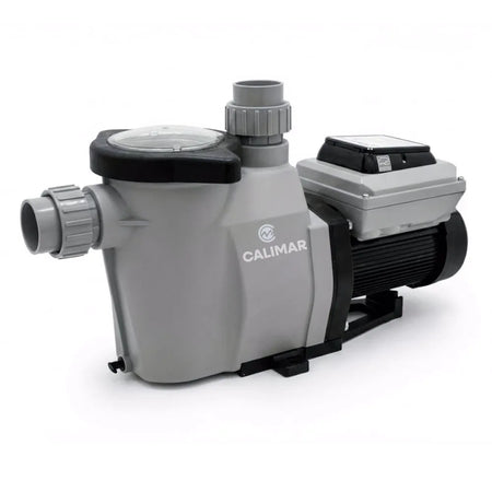 CaliMar CMARVSP1.0 variable speed pool pump with clear strainer lid, 2 in. union connections and top mounted drive housing