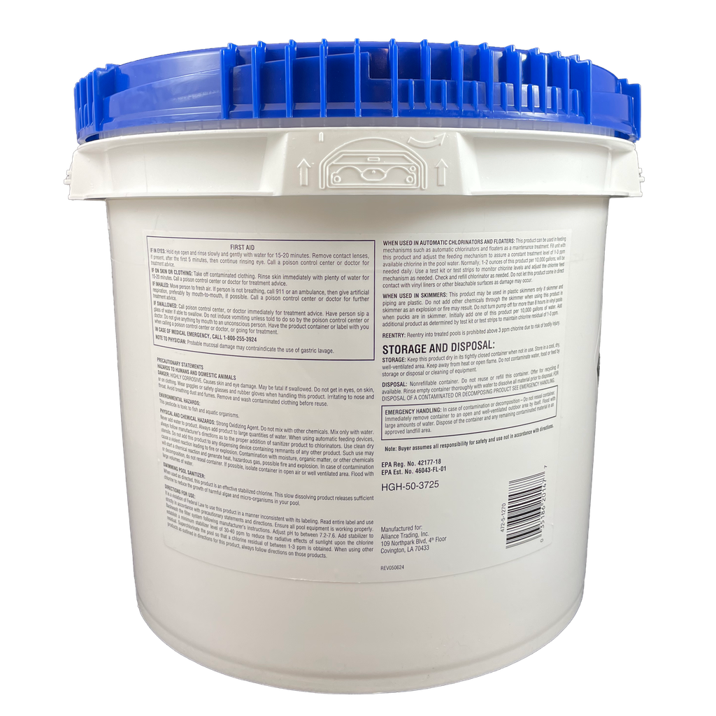 Back label of the 25 lb bucket showing active ingredients and directions