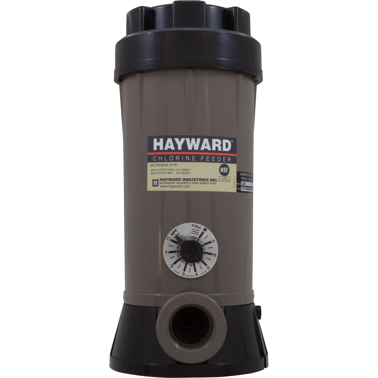 Hayward CL200EF in-line chlorinator, front view