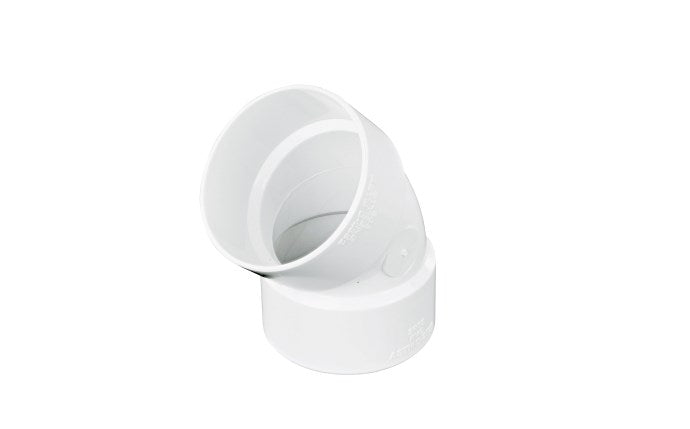 NDS 3" White Hub x Hub PVC S&D 45 Degree Elbow