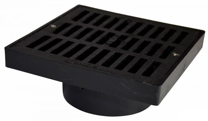 NDS 6" Black Plastic Square Grate With Low-Profile Adapter Drain For 3" & 4" Pipes (640)