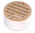 NDS 4" Satin Brass Round Grate with Collar, Connects to 3" Pipse and 4" Fittings