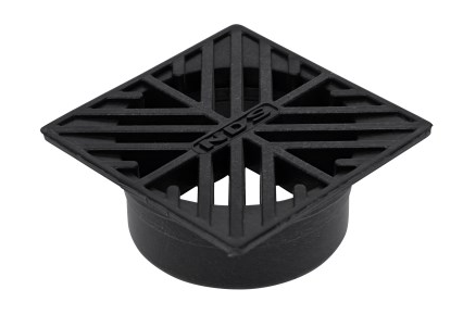 NDS 4" Black Plastic Square Grate, Connects To 3" Drain Pipes And Fittings