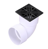 NDS 4" Black Plastic Square Grate, Connects To 3" Drain Pipes And Fittings