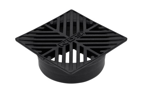 NDS 5" Black Plastic Square Grate, Connects To 4" Drain Pipes And Fittings