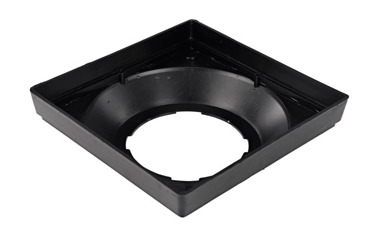 NDS 12" Black Square Low-Profile Adapter Drain, Connects to 3" to 8" Drain Pipes
