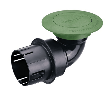 NDS 430, Green Plastic Spring Loaded Pop-Up Drainage Emitter w/ Elbow for 3" & 4" Pipes