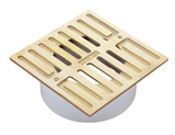 NDS 914PB, 5" Polished Brass Square Grate With Collar, Connects To 3" Pipes And 4" Fittings