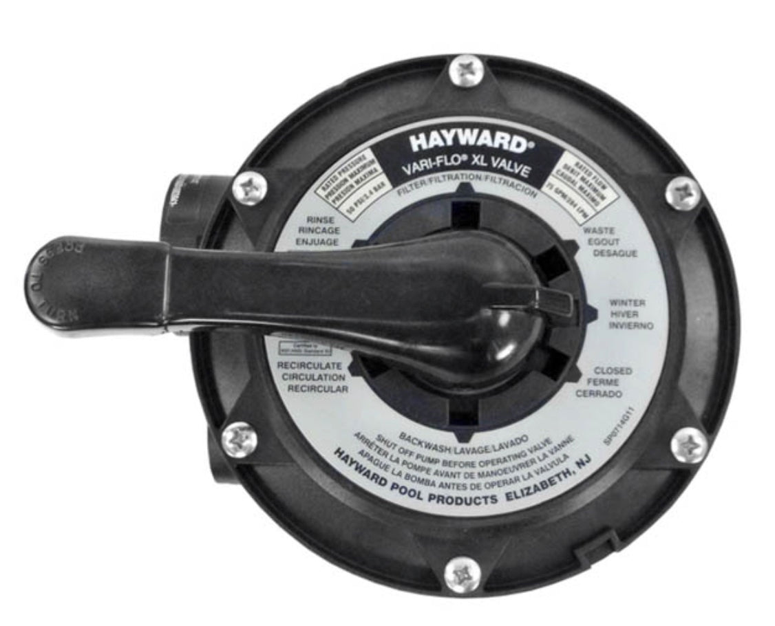 Hayward SP0714T Vari-Flo XL valve, top view showing the seven position lever