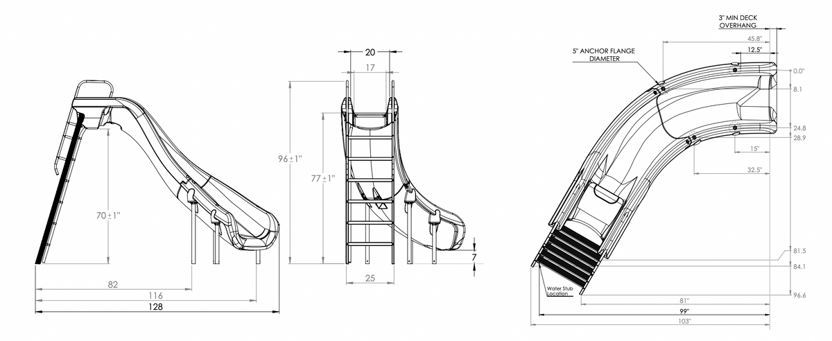 S.R. Smith Rogue2 pool slide specifications drawing