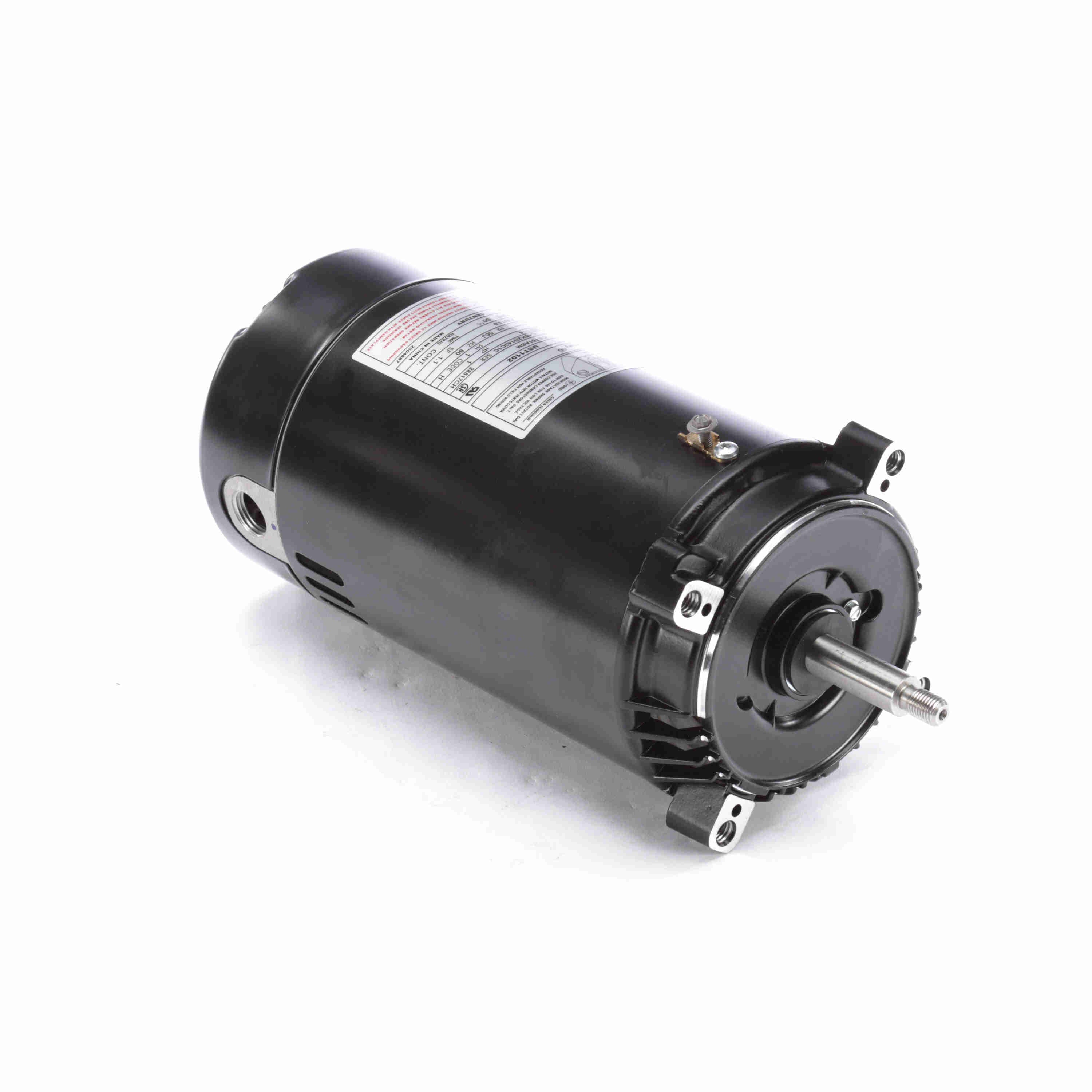 Century UST1102 1 HP 56J pump motor, front view showing round flange and threaded shaft