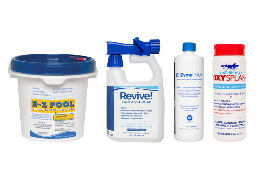 APi chlorine pool care: E-Z Pool, Revive!, ENZymePRO and Oxy Splash