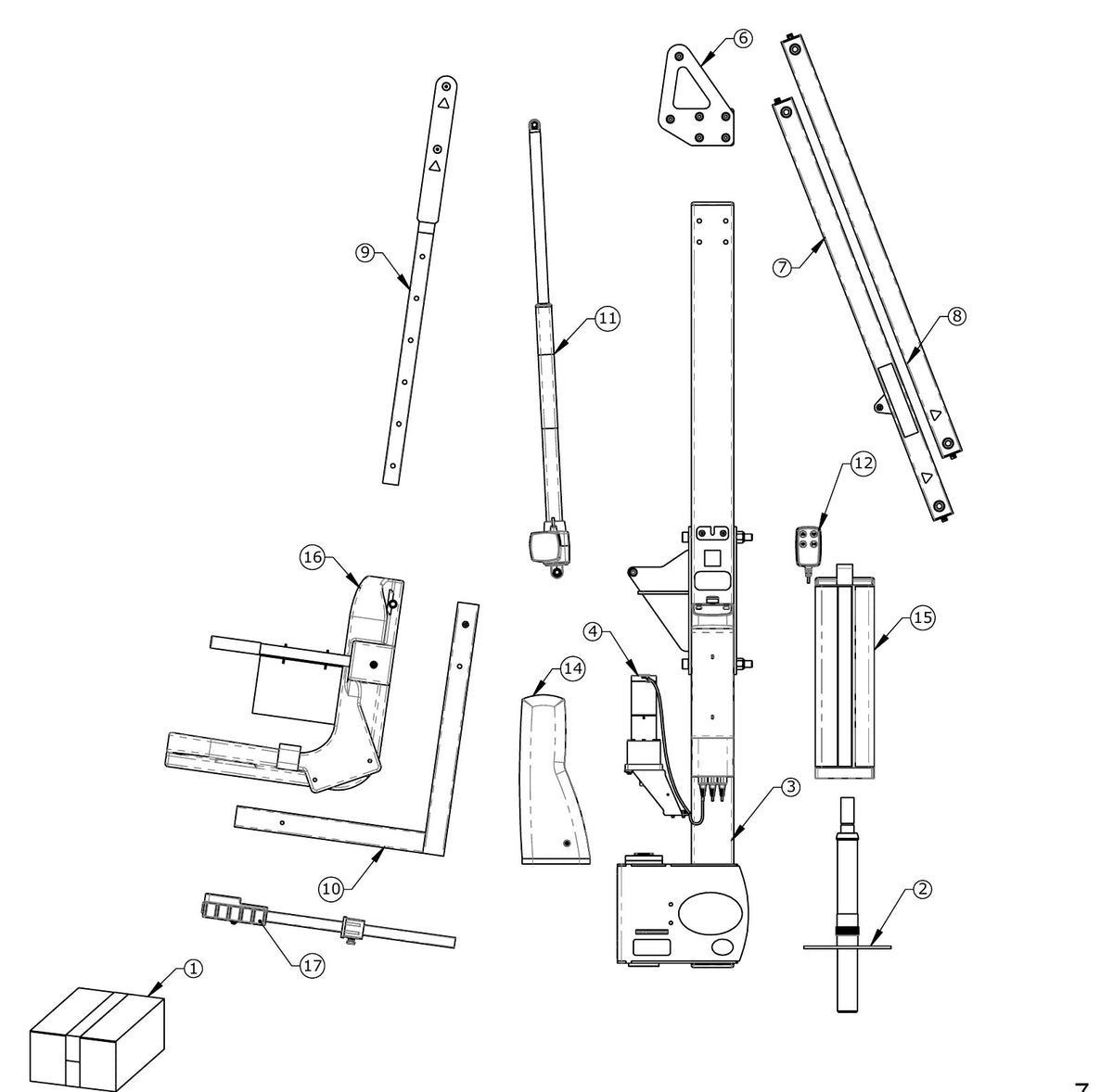 Aqua Creek Neptune Pool Lift exploded parts diagram with numbered keys