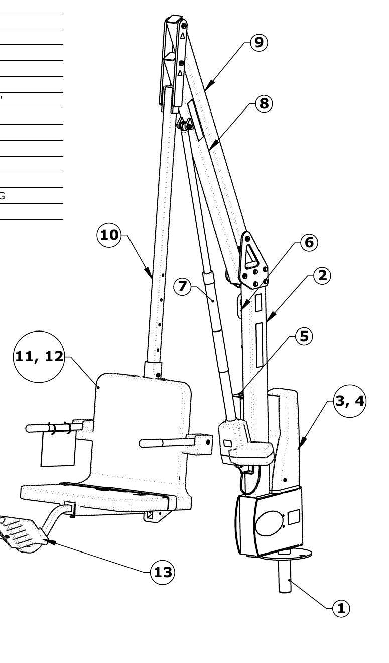 Aqua Creek Revolution XL Pool Lift exploded parts diagram with numbered keys