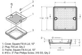 AquaStar SFL10100 Fill-Lid skimmer cover and frame, dimensioned drawing