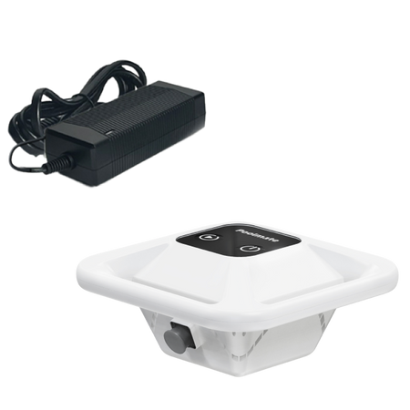 Poolmate Hydro 4 floating battery shown with its charger
