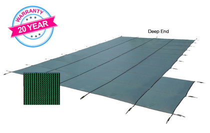 PoolTux King99 16 x 36 ft Mesh Safety Cover with Right Step, Green, CSPTGMP16363