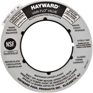 Hayward SPX0715G 2 in Vari-Flo valve label plate
