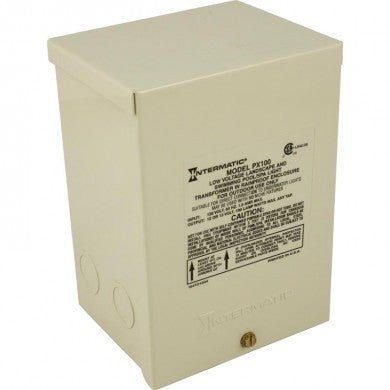 Intermatic PX100 100 watt pool and spa safety transformer in a beige steel enclosure