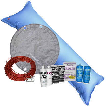 PoolTux King 12'x21' Oval Solid Winter Cover Bundle with 15k Chemical Closing Kit and 4.5' x 15' Air Pillow