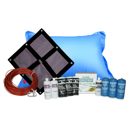 PoolTux Ultra Premium 15'x30' Oval Solid Winter Cover Bundle with 35k Chemical Closing Kit and 4' x 8' Air Pillow