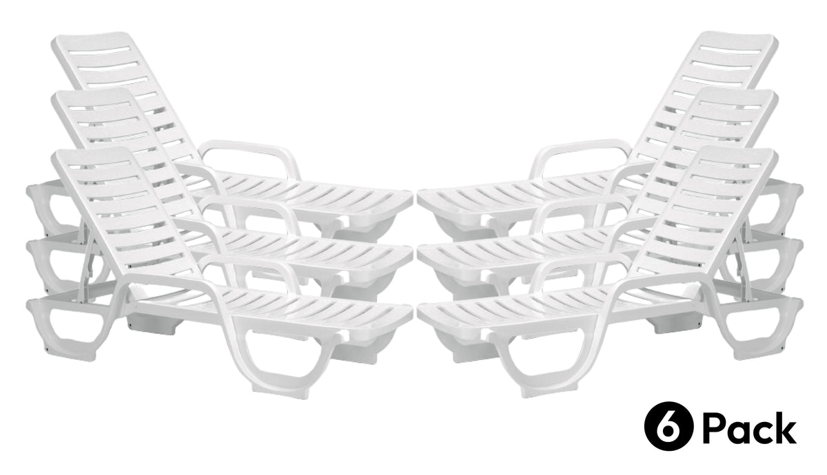 Grosfillex Bahia 44031004 white resin stacking chaise lounge, pack of six
