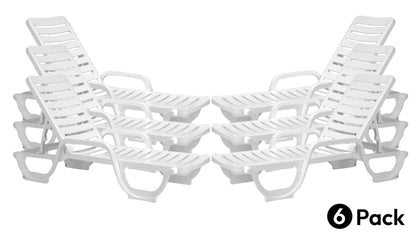 Grosfillex Bahia 44031004 white resin stacking chaise lounge, pack of six