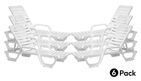 Grosfillex Bahia 44031004 white resin stacking chaise lounge, pack of six