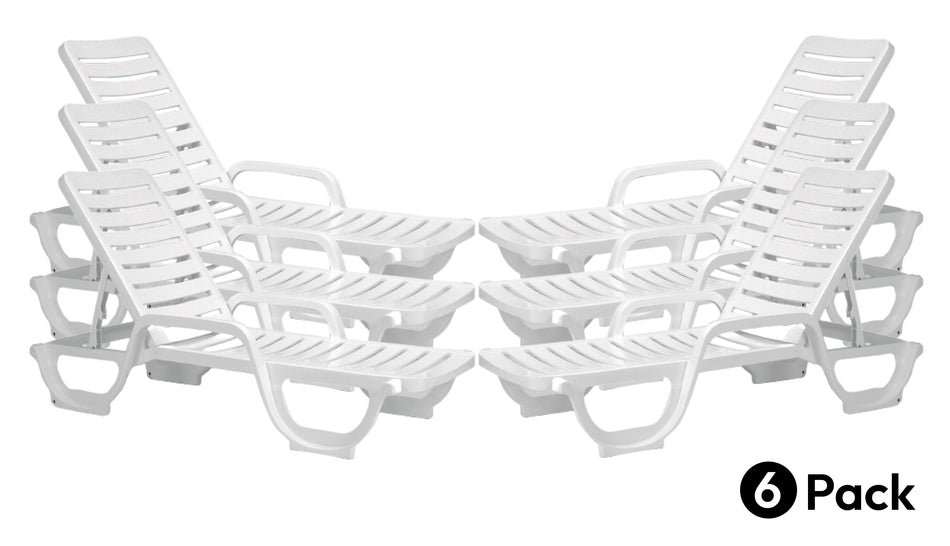Grosfillex Bahia 44031004 white resin stacking chaise lounge, pack of six