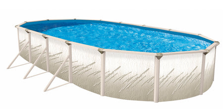 Trendium Pretium 18 x 33 ft oval above ground pool with 52 in. steel wall and mist grey frame