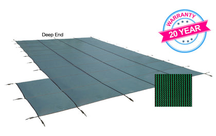 PoolTux King99 16 x 36 ft Mesh Safety Cover with Left Step, Green, CSPTGMP16362